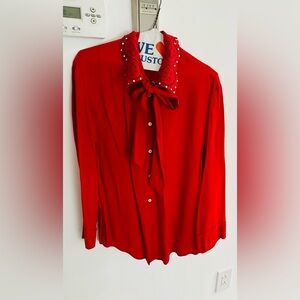 Sandro Red Lace Detail Top